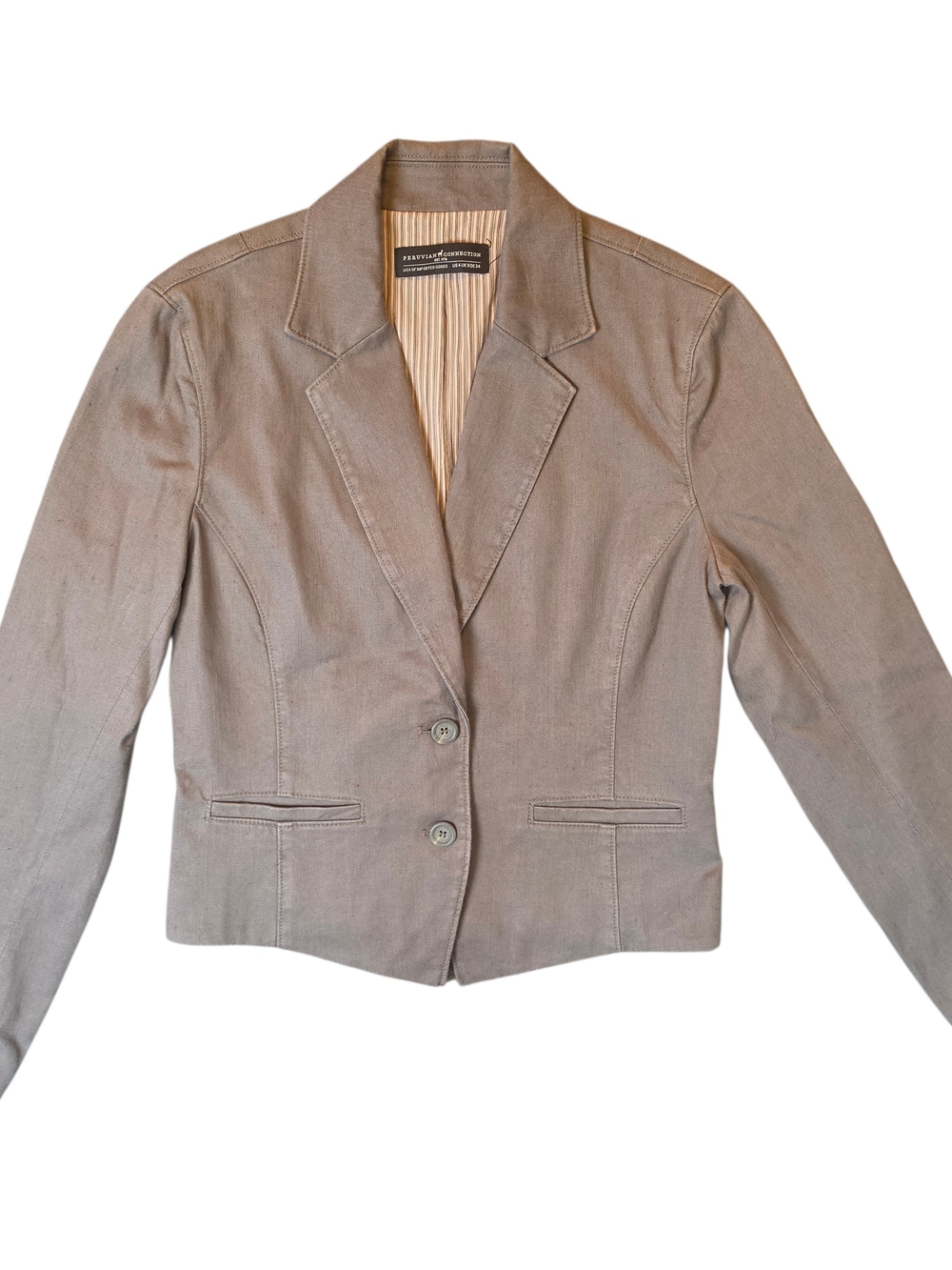 Peruvian Connection Spencer Linen Blend Cropped Blazer Jacket Taupe Gray 4